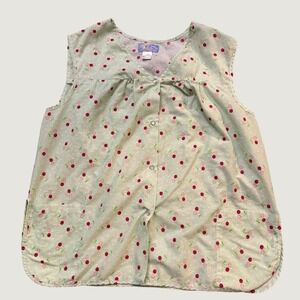 Moon Dance Cherry Polka Dot‎ Smock House Dress Mint Green 1X Snap Front Pocket